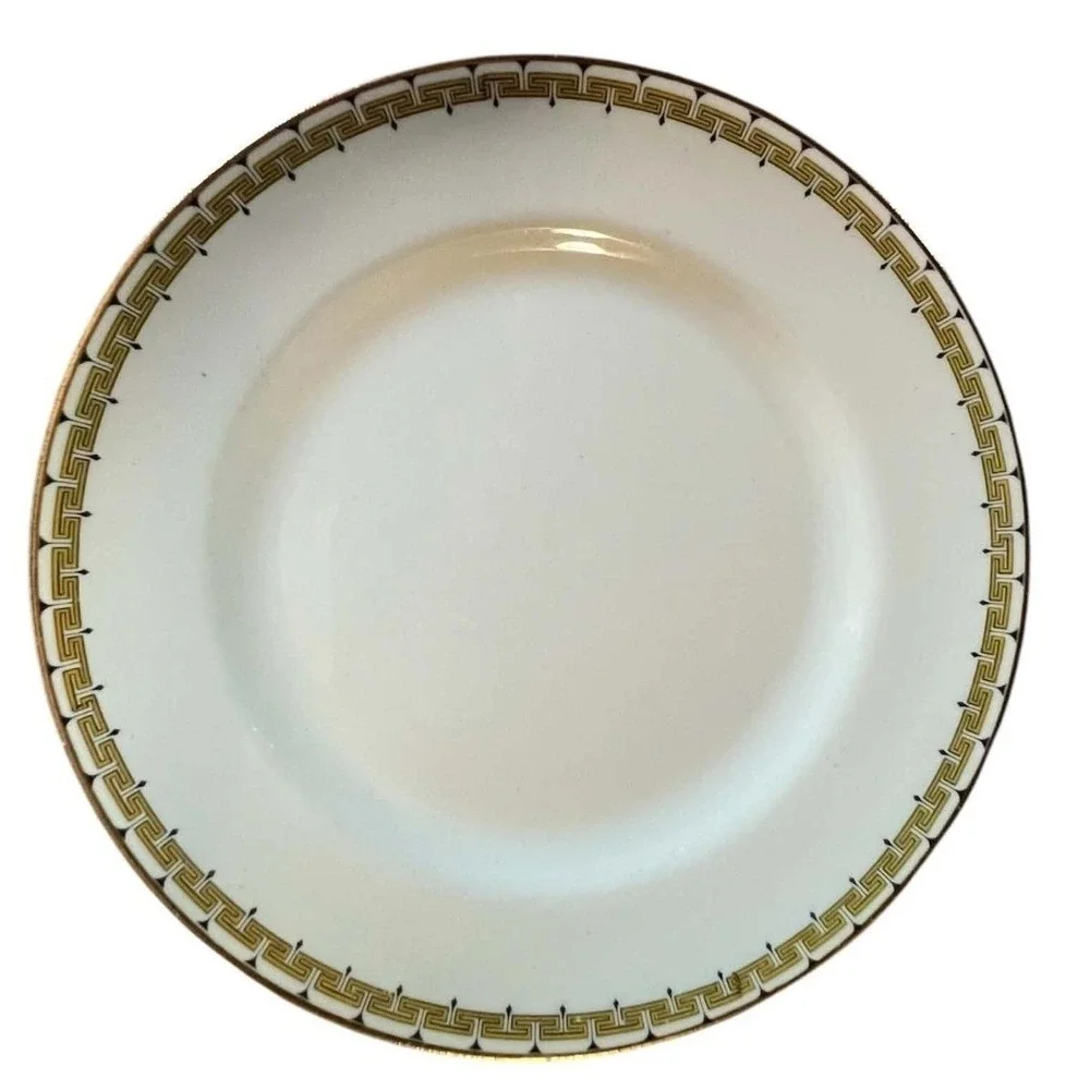 Cleveland China Cream Gold Greek Key 18K Gold Trim Small Plates Saucers Set of 3